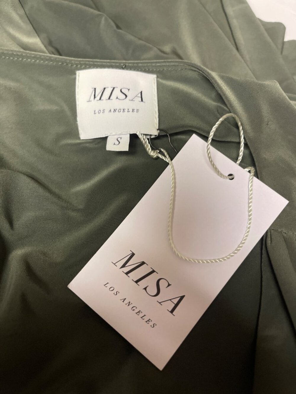 MISA Los Angeles Teget Dress Olive Green Knot Front Bell Sleeve Small NWT USA - Picture 8 of 10
